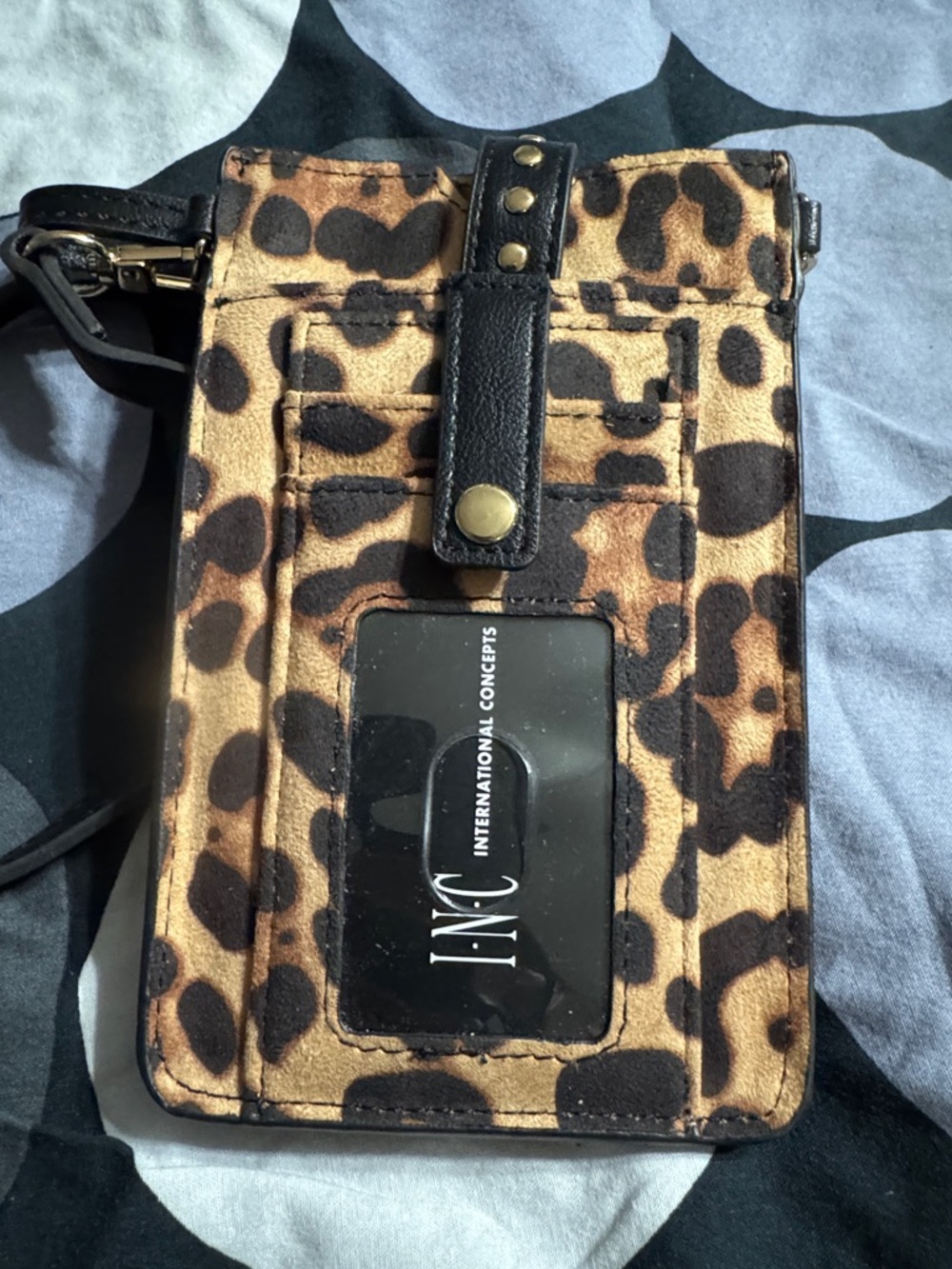 INC International Concepts Leopard Print Phone Crossbody - Black & Brown